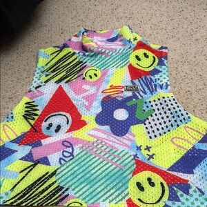 Zumba mesh top Neon Smile Print Sleeveless Top - Multicolor